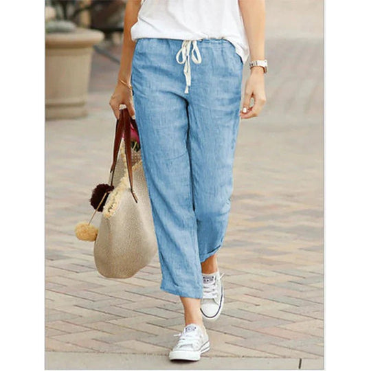 Casual Linnen Broek Dames met Relaxed Fit en Praktische Zijzakken - Zova - Fashion