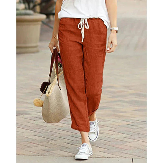 Casual Linnen Broek Dames met Relaxed Fit en Praktische Zijzakken - Zova - Fashion