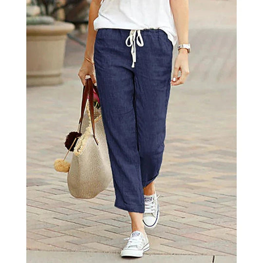 Casual Linnen Broek Dames met Relaxed Fit en Praktische Zijzakken - Zova - Fashion