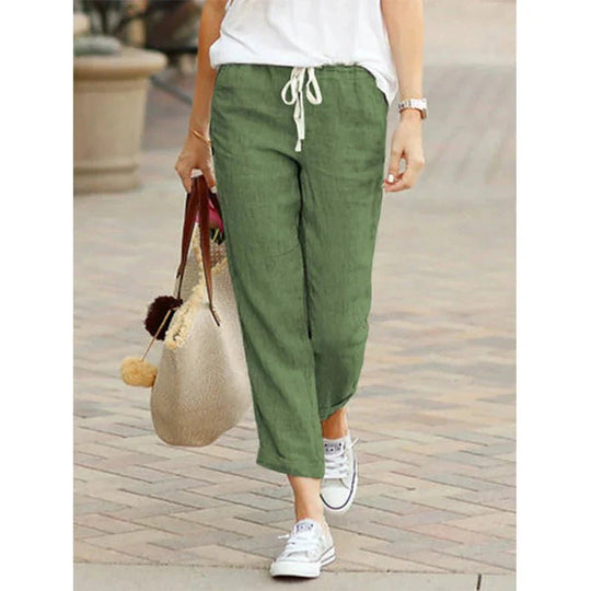 Casual Linnen Broek Dames met Relaxed Fit en Praktische Zijzakken - Zova - Fashion