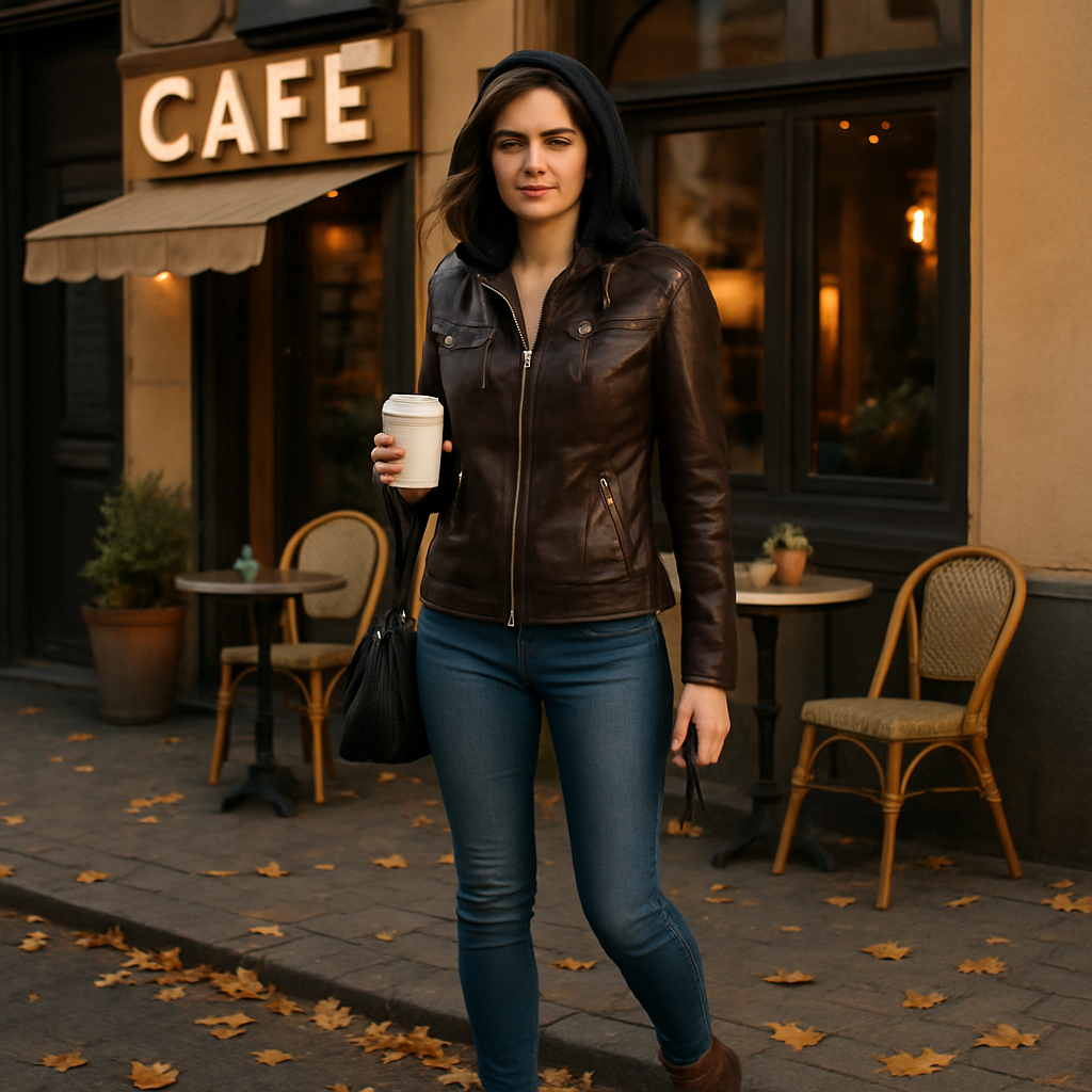 Vivano Dames Leren Jas met Capuchon