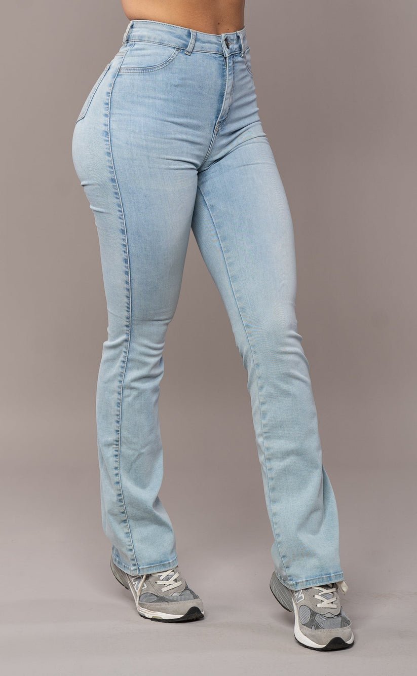 Cecile Spijkerbroek Dames in Vintage Blauw met Hoge Taille en Subtiele Flare - ZovaFashion - Spijkerbroek Dames