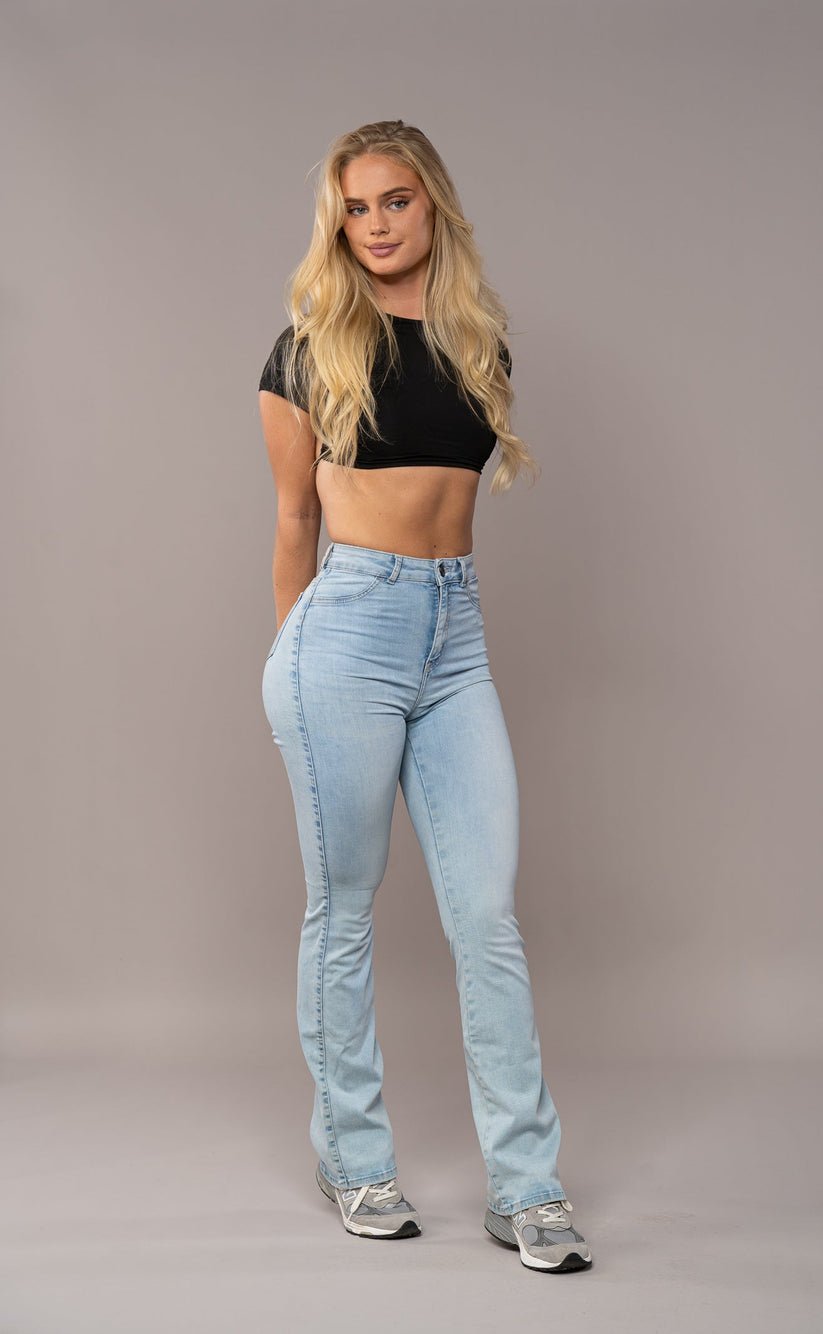 Cecile Spijkerbroek Dames in Vintage Blauw met Hoge Taille en Subtiele Flare - ZovaFashion - Spijkerbroek Dames