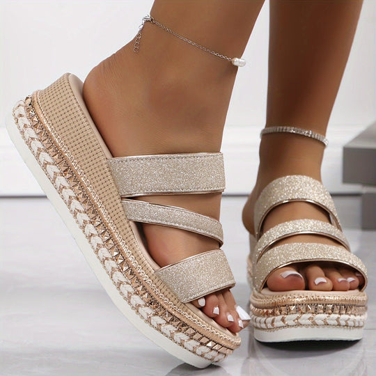 Champagne Kleurige Sandalen Dames met Orthopedische Ondersteuning - ZovaFashion - Sandalen Dames
