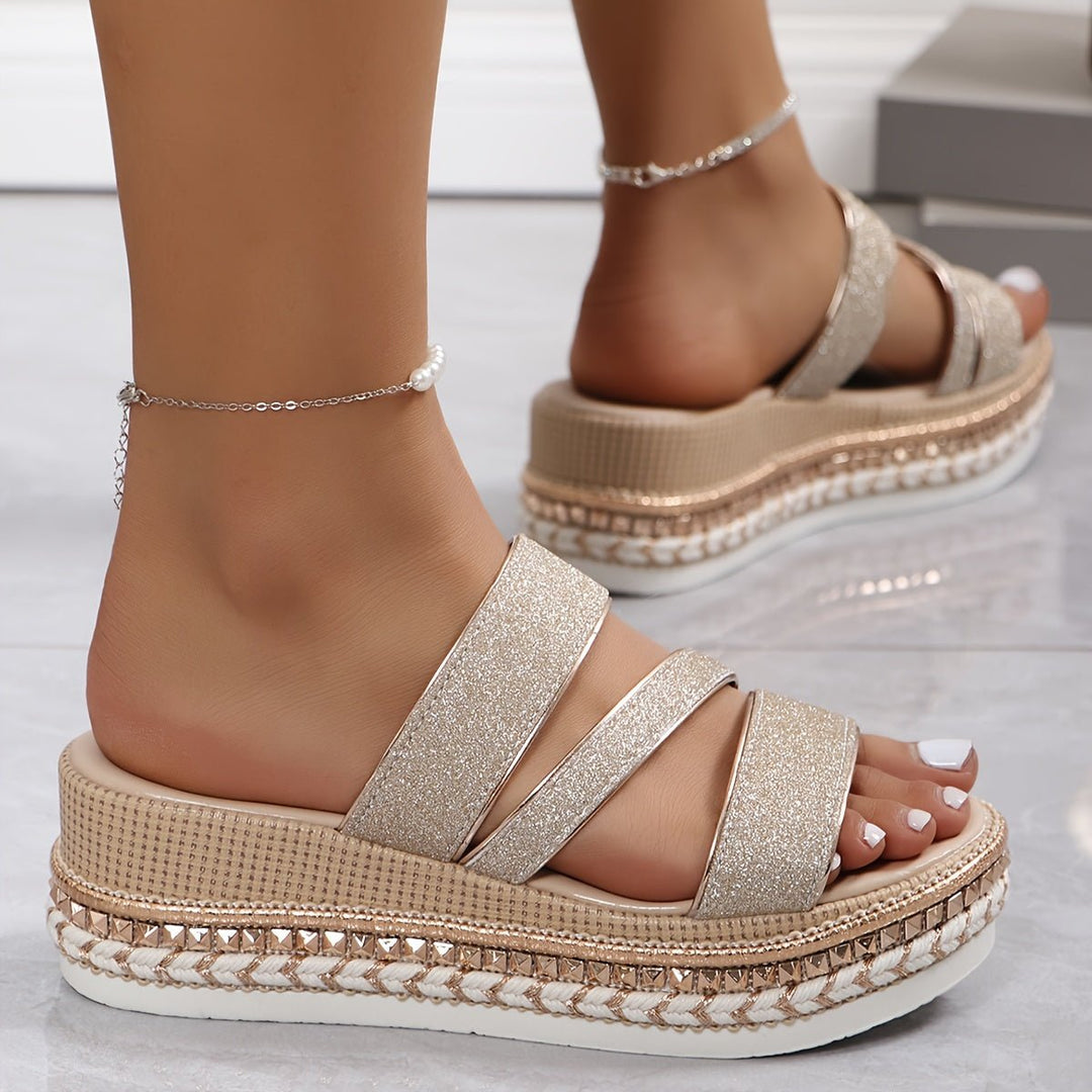 Champagne Kleurige Sandalen Dames met Orthopedische Ondersteuning - ZovaFashion - Sandalen Dames