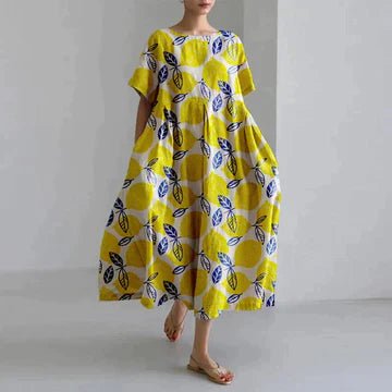 Charming and Comfortable Maxi Zomerjurk Dames van Katoen met V - Hals en Relaxed Fit - ZYRA Casual and Elegant Dress - ZovaFashion - Maxi Jurk