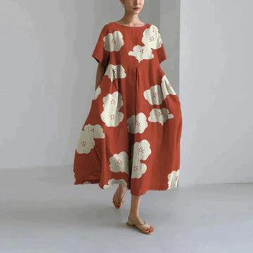 Charming and Comfortable Maxi Zomerjurk Dames van Katoen met V - Hals en Relaxed Fit - ZYRA Casual and Elegant Dress - ZovaFashion - Maxi Jurk