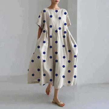Charming and Comfortable Maxi Zomerjurk Dames van Katoen met V - Hals en Relaxed Fit - ZYRA Casual and Elegant Dress - ZovaFashion - Maxi Jurk