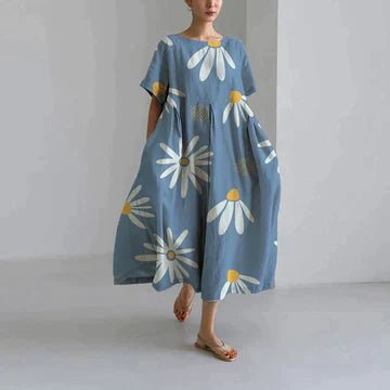 Charming and Comfortable Maxi Zomerjurk Dames van Katoen met V - Hals en Relaxed Fit - ZYRA Casual and Elegant Dress - ZovaFashion - Maxi Jurk