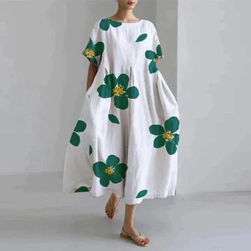 Charming and Comfortable Maxi Zomerjurk Dames van Katoen met V - Hals en Relaxed Fit - ZYRA Casual and Elegant Dress - ZovaFashion - Maxi Jurk