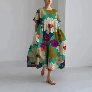 Charming and Comfortable Maxi Zomerjurk Dames van Katoen met V - Hals en Relaxed Fit - ZYRA Casual and Elegant Dress - ZovaFashion - Maxi Jurk