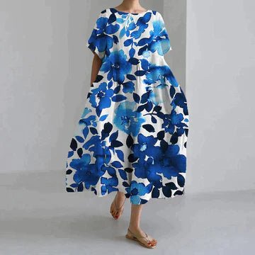 Charming and Comfortable Maxi Zomerjurk Dames van Katoen met V - Hals en Relaxed Fit - ZYRA Casual and Elegant Dress - ZovaFashion - Maxi Jurk