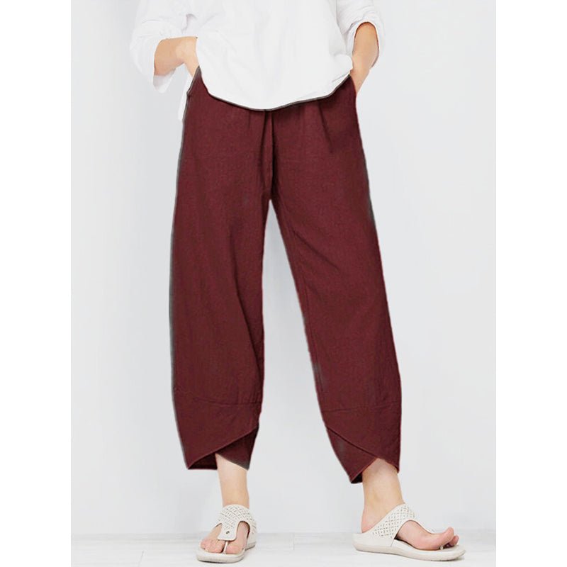 Chic Katoenen Pantalon Dames met Relaxed Fit en Elastische Tailleband - ZovaFashion - Lange Broek Dames