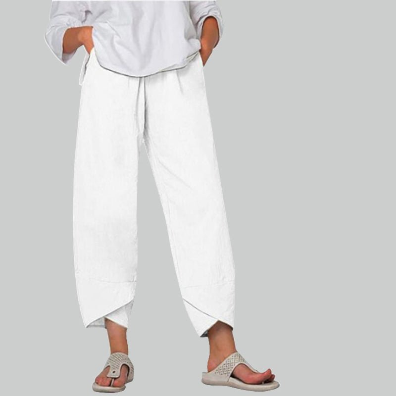 Chic Katoenen Pantalon Dames met Relaxed Fit en Elastische Tailleband - ZovaFashion - Lange Broek Dames