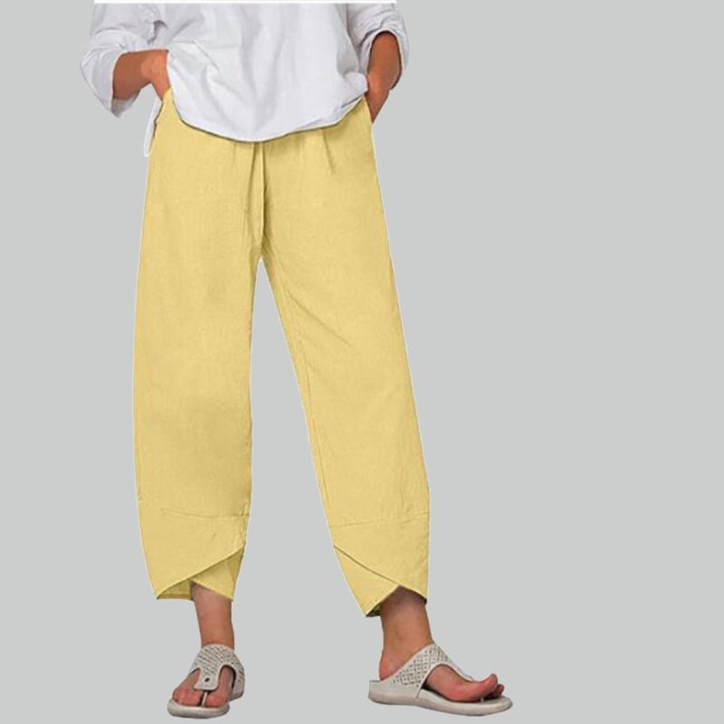 Chic Katoenen Pantalon Dames met Relaxed Fit en Elastische Tailleband - ZovaFashion - Lange Broek Dames