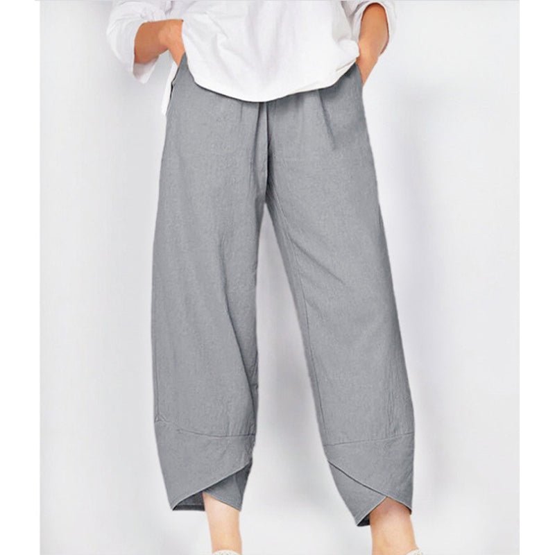 Chic Katoenen Pantalon Dames met Relaxed Fit en Elastische Tailleband - ZovaFashion - Lange Broek Dames