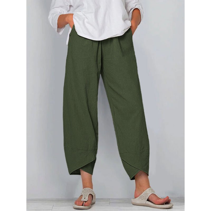 Chic Katoenen Pantalon Dames met Relaxed Fit en Elastische Tailleband - ZovaFashion - Lange Broek Dames