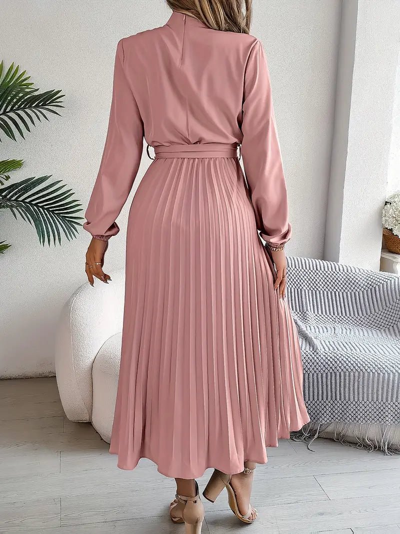 Chiffon Midi Zomerjurk Dames met Hoge Hals en Geplooide Rok - Elegante Pasvorm - ZovaFashion - Midi Jurken