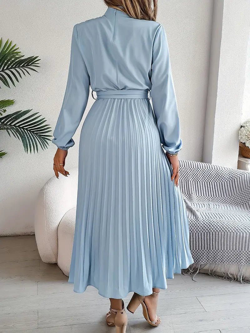 Chiffon Midi Zomerjurk Dames met Hoge Hals en Geplooide Rok - Elegante Pasvorm - ZovaFashion - Midi Jurken