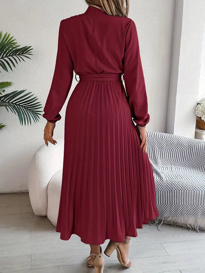 Chiffon Midi Zomerjurk Dames met Hoge Hals en Geplooide Rok - Elegante Pasvorm - ZovaFashion - Midi Jurken
