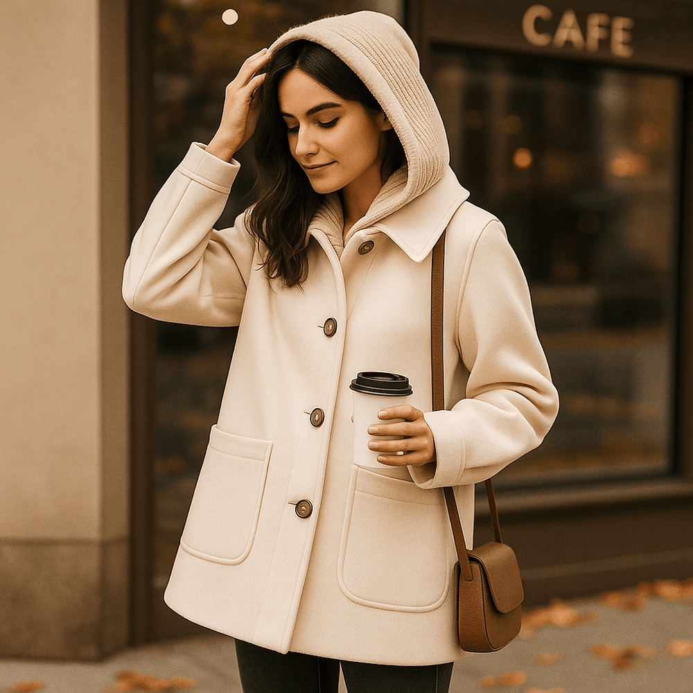 Chloe – Grijze Cardigan met Capuchon en Bont