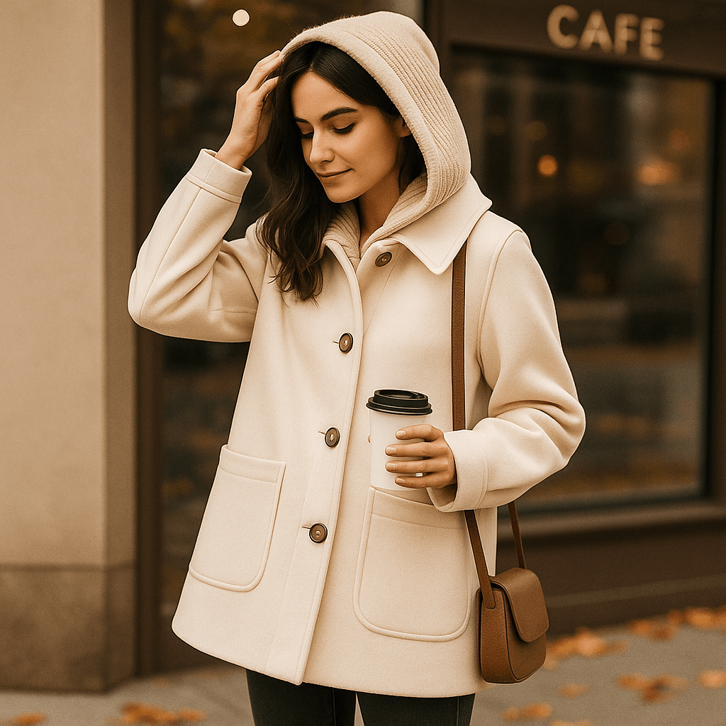 Chloe – Grijze Cardigan met Capuchon en Bont