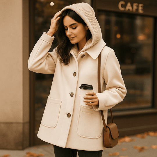 Chloe – Grijze Cardigan met Capuchon en Bont