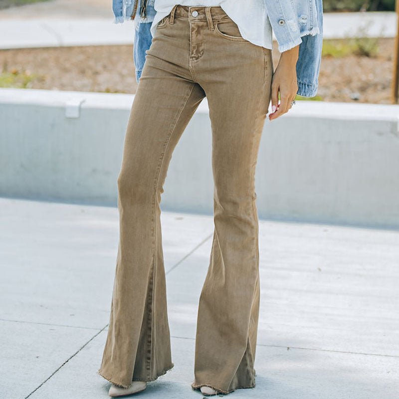 Comfortabele Flared Broek Dames van Stretch Denim met Hoge Taille en Bootcut Design - ZovaFashion - Lange Broek Dames