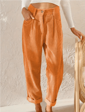 Cord Pantalon Dames met Middelhoge Taille en Verkorte Lengte - ZovaFashion - Lange Broek Dames
