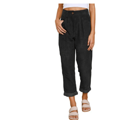 Cord Pantalon Dames met Middelhoge Taille en Verkorte Lengte - ZovaFashion - Lange Broek Dames