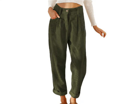 Cord Pantalon Dames met Middelhoge Taille en Verkorte Lengte - ZovaFashion - Lange Broek Dames