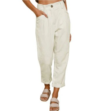 Cord Pantalon Dames met Middelhoge Taille en Verkorte Lengte - ZovaFashion - Lange Broek Dames