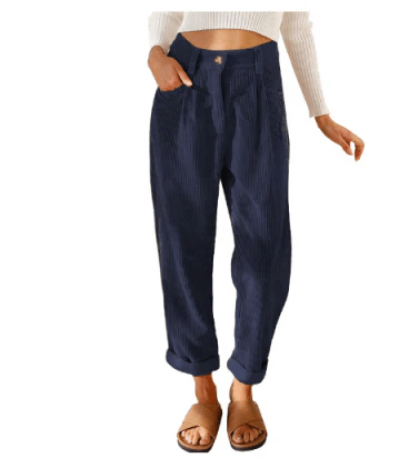 Cord Pantalon Dames met Middelhoge Taille en Verkorte Lengte - ZovaFashion - Lange Broek Dames