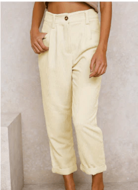 Cord Pantalon Dames met Middelhoge Taille en Verkorte Lengte - ZovaFashion - Lange Broek Dames