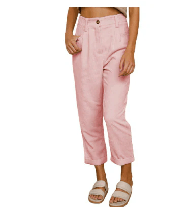 Cord Pantalon Dames met Middelhoge Taille en Verkorte Lengte - ZovaFashion - Lange Broek Dames