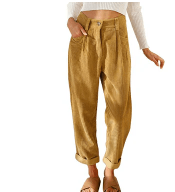 Cord Pantalon Dames met Middelhoge Taille en Verkorte Lengte - ZovaFashion - Lange Broek Dames