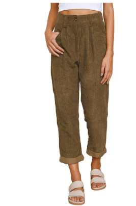Cord Pantalon Dames met Middelhoge Taille en Verkorte Lengte - ZovaFashion - Lange Broek Dames