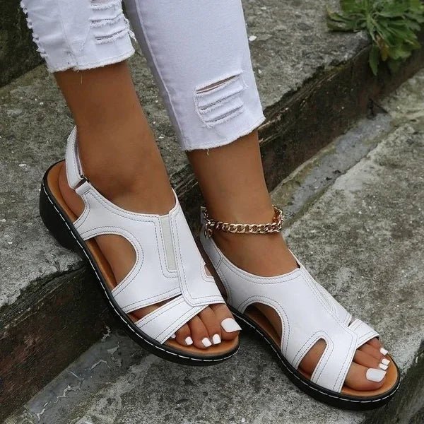 Cut - Out Sandalen Dames van Synthetisch Leer met Verstelbare Bandjes en Open Teen - ZovaFashion - Sandalen Dames