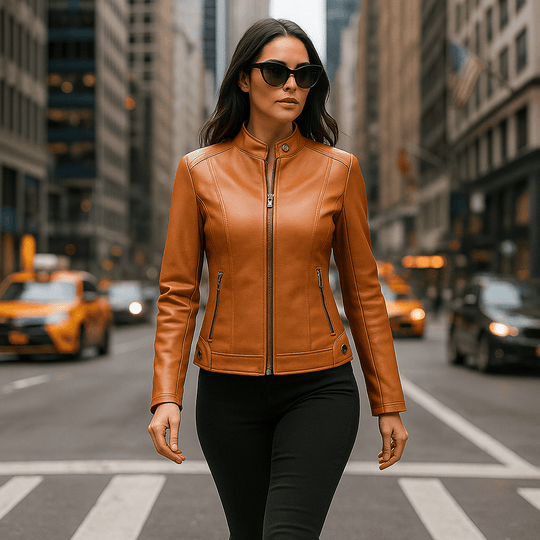 Dames Leren Jas - Elegante Ontwerp - Mao Kraag - Comfort