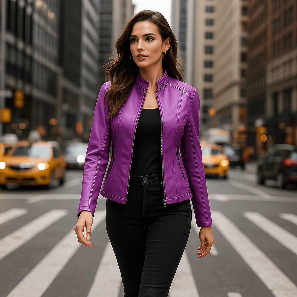 Dames Leren Jas - Elegante Ontwerp - Mao Kraag - Comfort