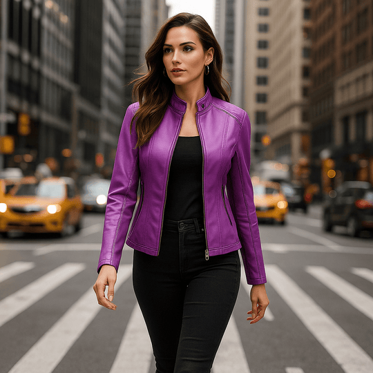 Dames Leren Jas - Elegante Ontwerp - Mao Kraag - Comfort