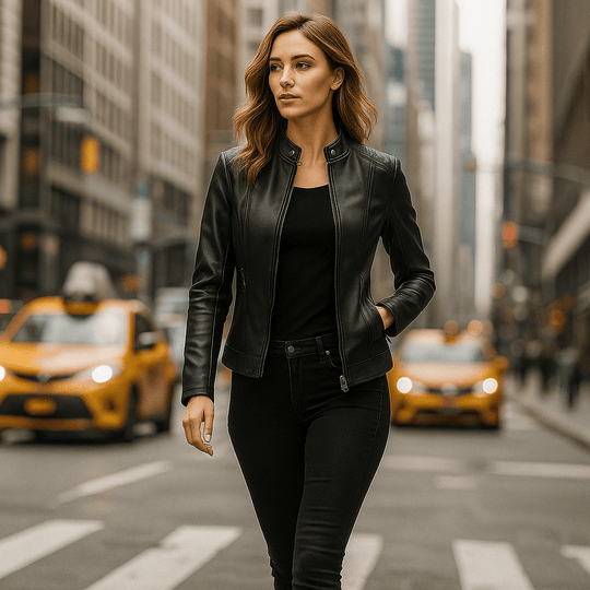 Dames Leren Jas - Elegante Ontwerp - Mao Kraag - Comfort