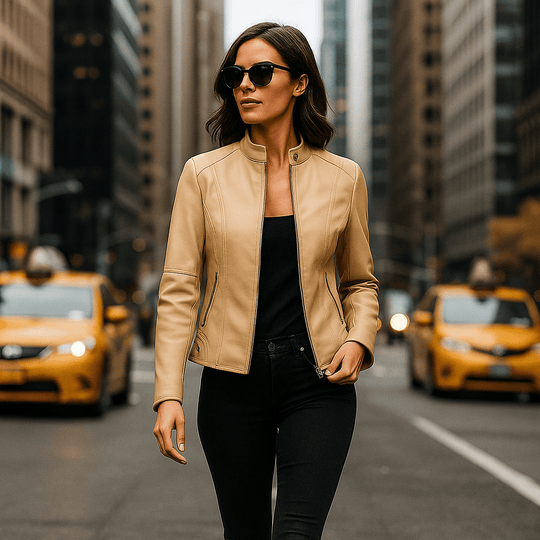 Dames Leren Jas - Elegante Ontwerp - Mao Kraag - Comfort