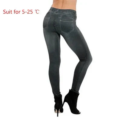 Spijkerbroek Dames Leggings van Imitatie Denim met Elastische Tailleband