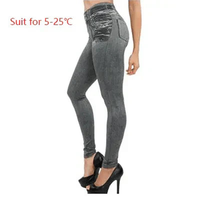 Spijkerbroek Dames Leggings van Imitatie Denim met Elastische Tailleband
