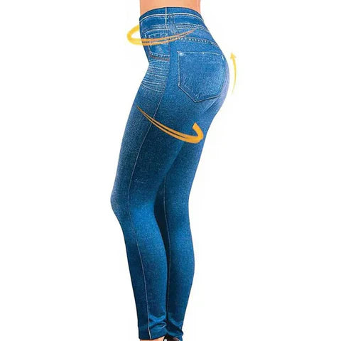 Spijkerbroek Dames Leggings van Imitatie Denim met Elastische Tailleband