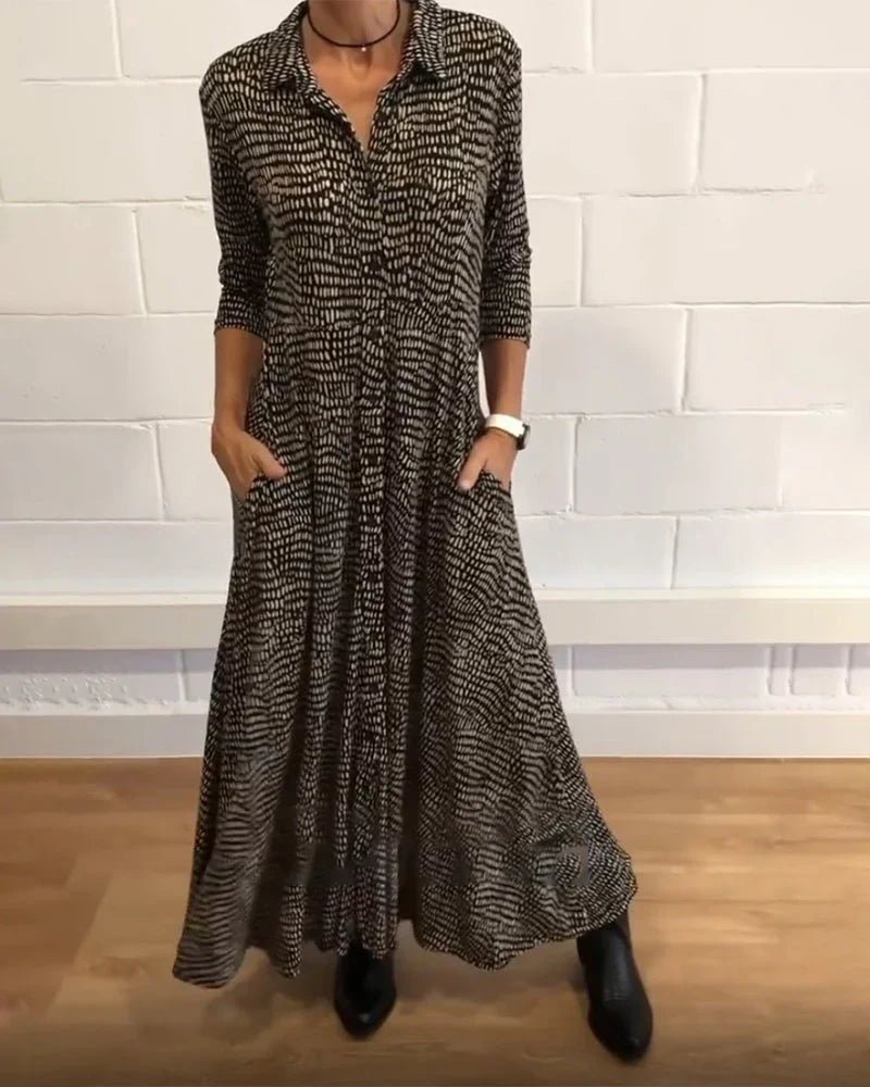 Eleanora Maxi Zomerjurk Dames van Katoen met V - Hals en Praktische Pockets - ZovaFashion - Maxi Jurk