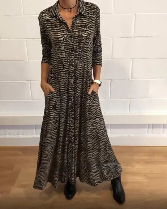 Eleanora Maxi Zomerjurk Dames van Katoen met V - Hals en Praktische Pockets - ZovaFashion - Maxi Jurk