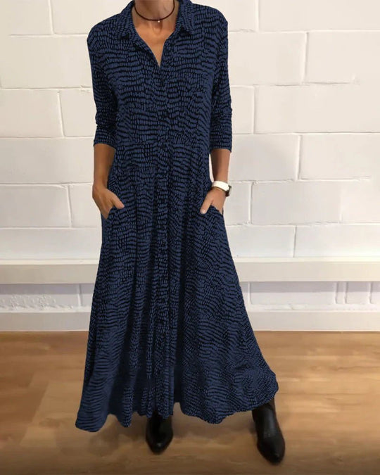 Eleanora Maxi Zomerjurk Dames van Katoen met V - Hals en Praktische Pockets - ZovaFashion - Maxi Jurk