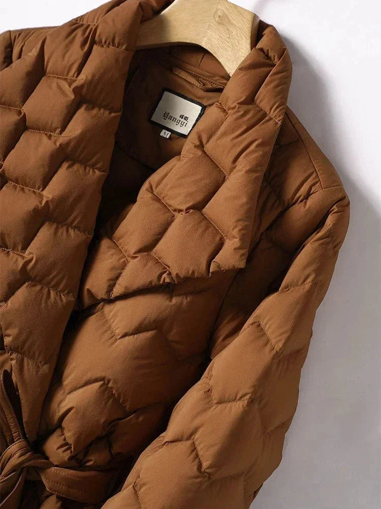 Elegante Dames Donsjack met Ceintuur